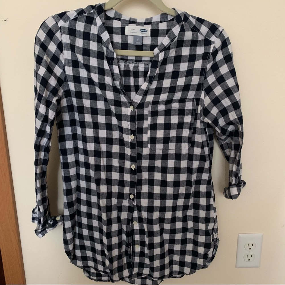 Old Navy Blue & White Plaid Shirt